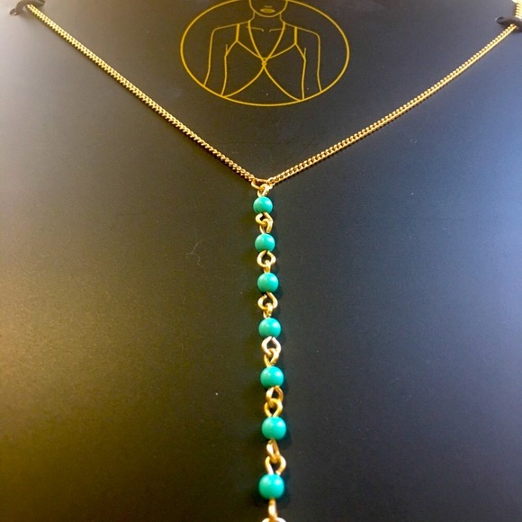 NEW Bodice Body Chain Jewelry Turquoise Bead Gold - Picture 3 of 3